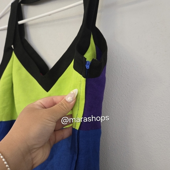 Vintage 90’s Ashley Brooke Cutout Colorblock Linen Mini Dress - Picture 4 of 12